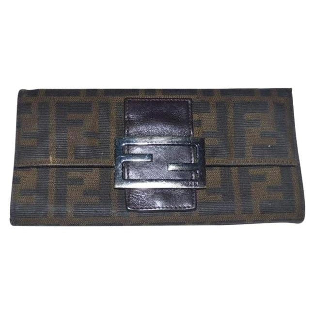 Fendi Tobacco Zucca Print Continental Style With Chrome Ff Snap Wallet