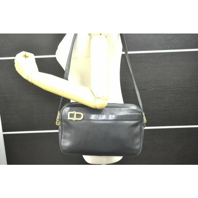 Dior Two Way Purse With Removable Adjustable Strap Black Gold Cd Accents Leather Shoulder Bag