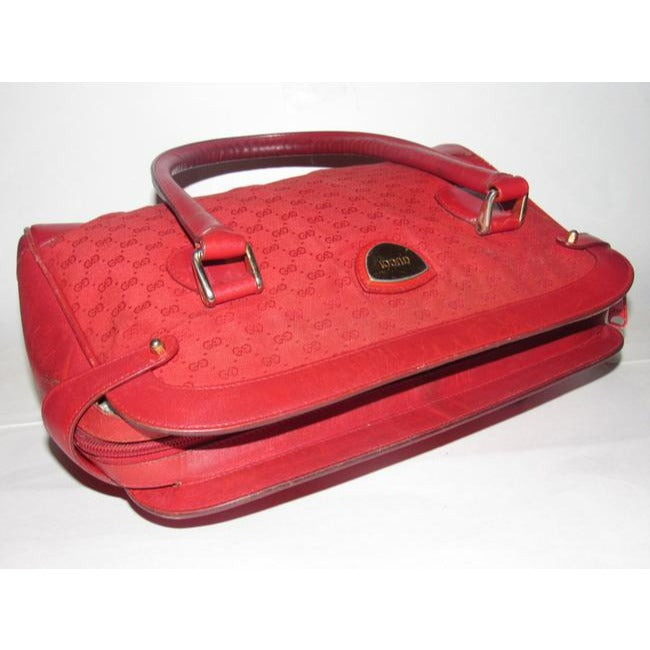 Gucci Boston Small Logo Print Red Canvas And Leather Satchel