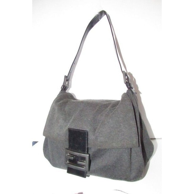 Fendi Shoulder Bag Jersey Mamma Forever Jerseypatent Charcoal Grayblack Wool And Leather Baguette
