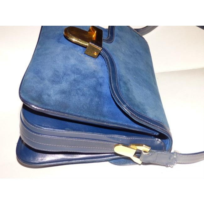 Gucci Vintage Deep Blue Suede And Leather Shoulder Bag