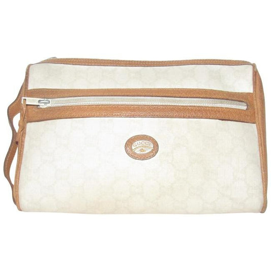 Gucci Webby Guccissima Print Purse Ivory With Tan Leather Coated Canvas Clutch