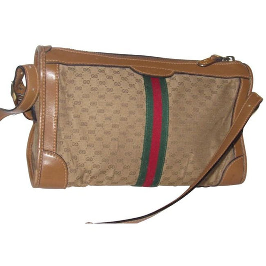 Gucci Vintage Pursesdesigner Purses Brown Small G Logo Print Fabric And Camel Leather With Redgreen