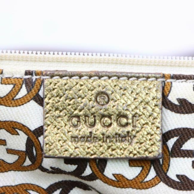 Gucci Xl Princy Gold Large G Logo Print On Tan Canvas And Gold Leather Gg