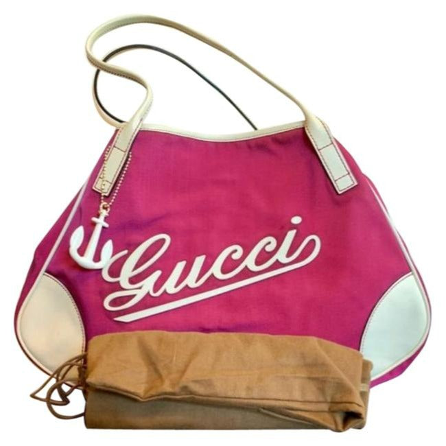 Gucci Bag And Boulevard Tote With Logo On Front Bubblegum Pink Canvas Leather Tote