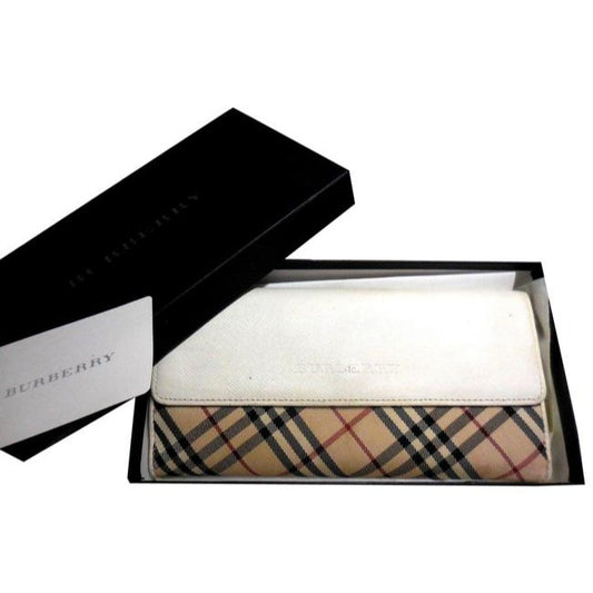 Burberry Nova Check Plaid In Browns Red And Ivory And White Leather New Xl Wallet