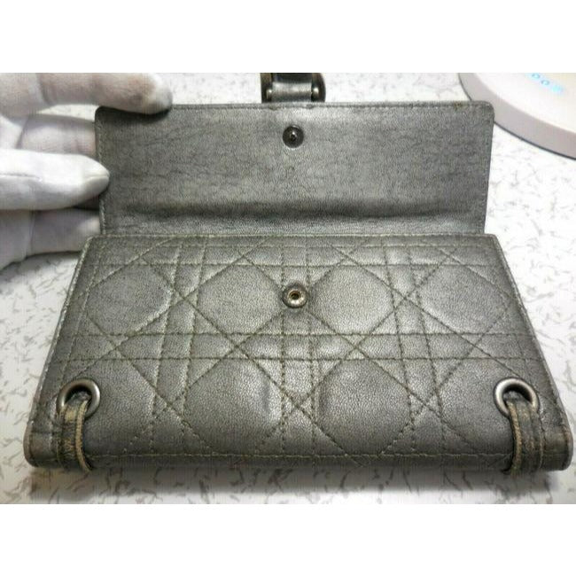 Dior Quilted Silver Leather With Muted Chrome Accents Xl Lady Cannage Miss Continental Checkbook Wallet