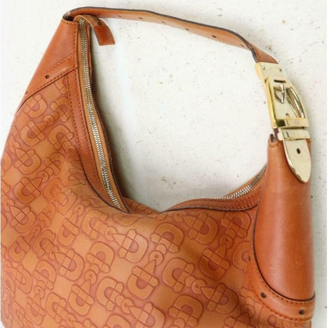 Gucci Brown Embossed Horse-Bit Design Leather Hobo Bag