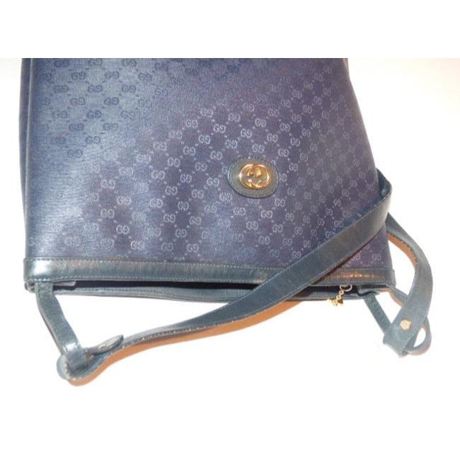 Gucci Vintage Blue Small G Logo Coated Canvas And Leather Satchel