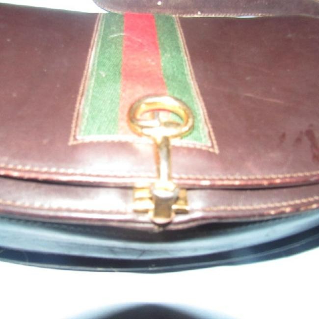 Gucci Vintage Pursesdesigner Purses Supple Brown Leather With Redgreen Stripe And Equestrian Accents