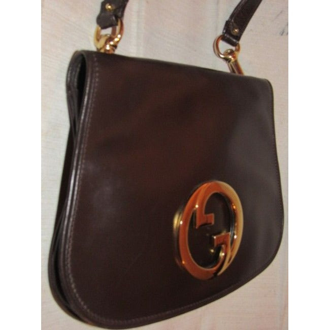 Mod, RARE, delicious, chocolate brown leather, Gucci 'Blondie', shoulder style, saddle bag with large, gold 'GG' emblem