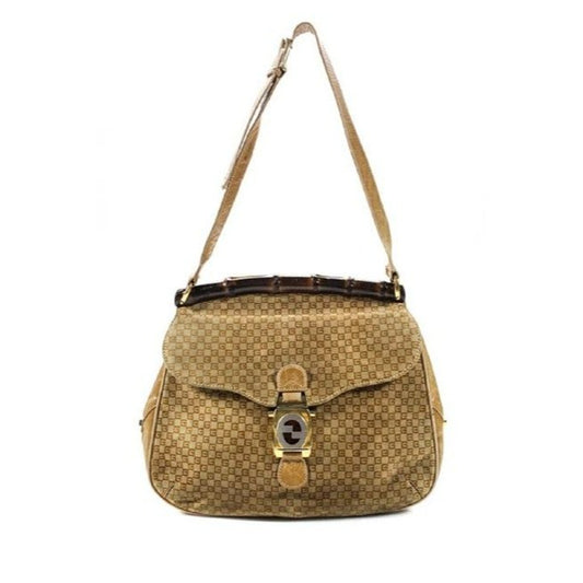 Gucci Jackie Micro Square Guccissima Print Suede Bamboo Top Handle Brown Shoulder Bag