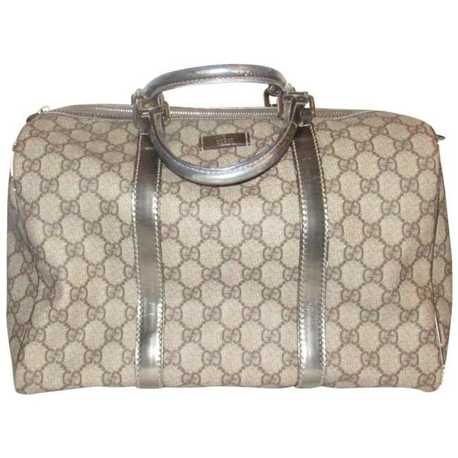 Gucci Joy Boston Bag Guccissima Canvas Leather Gg Supreme Tan G Print Metallic Coated