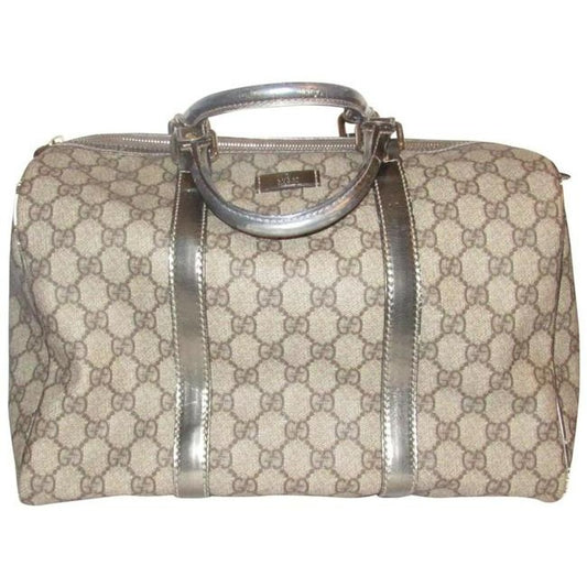 Gucci Joy Boston Bag Guccissima Canvas Leather Gg Supreme Tan G Print Metallic Coated