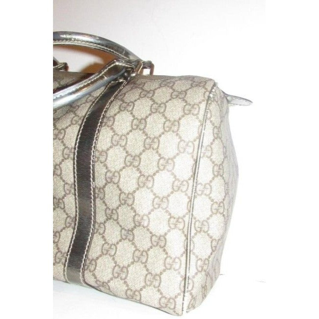 Gucci Joy Boston Bag Guccissima Canvas Leather Gg Supreme Tan G Print Metallic Coated