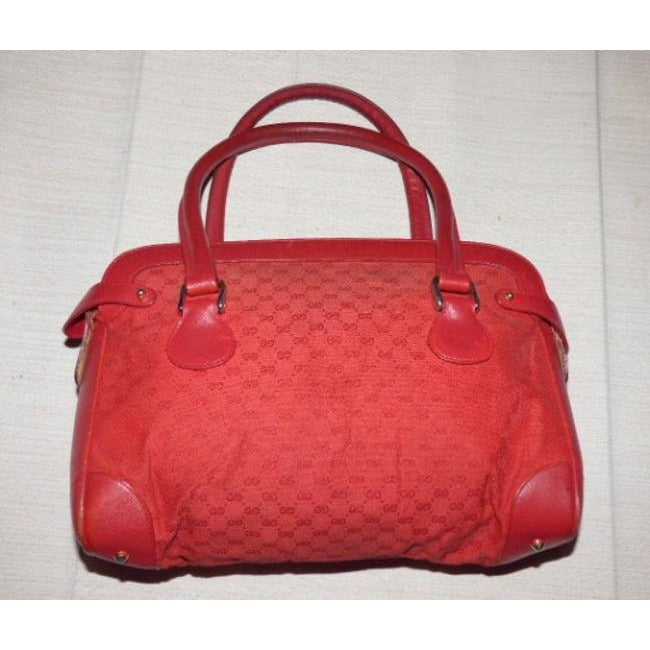 Gucci Boston Small Logo Print Red Canvas And Leather Satchel