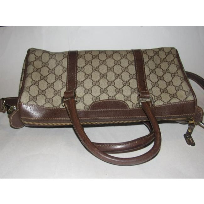 Gucci Boston Vintage Satchelsdesigner Purses Shades Of Brown Large G Logo Print Coated Canvas And Br