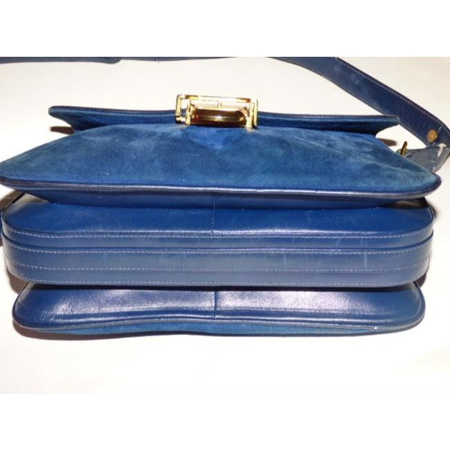 Gucci Vintage Deep Blue Suede And Leather Shoulder Bag