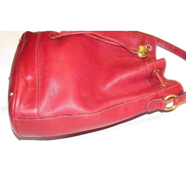 Gucci Xl Bucket Bag W Pebbled Drawstring W Smooth Trim True Red Gold Accents Leather Satchel