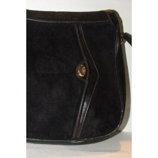 Gucci Vintage Shoulder Black Suede And Leather With Gold Chain Accents Hobo Bag