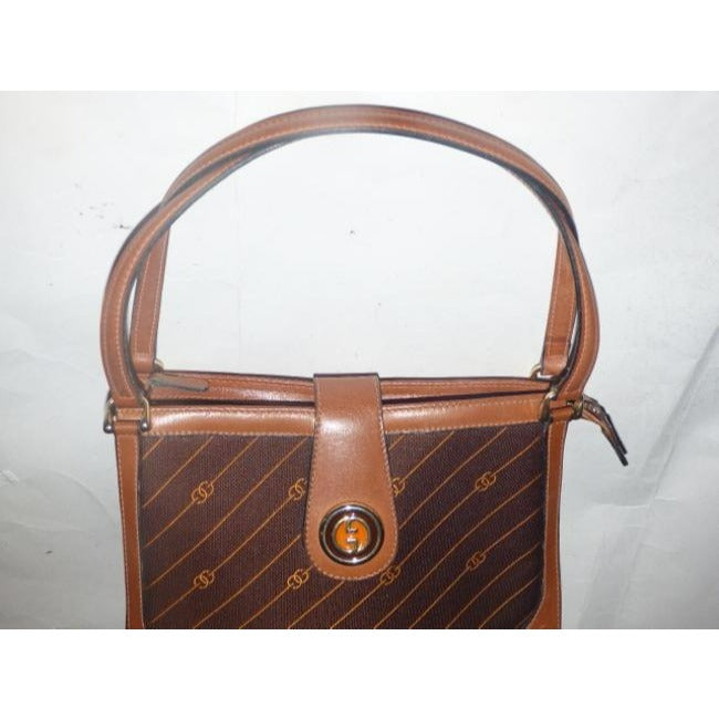 Gucci Vintage Shades Of Brown With Diagonal Rust Logo Print Leather Satchel