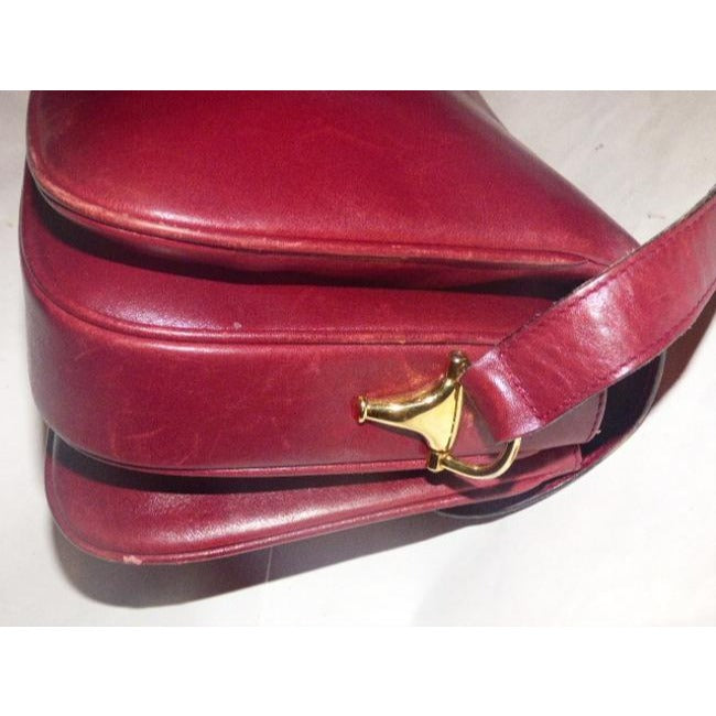 SOLD! Gucci Horsebit W Clasp Burgundy Leather Shoulder Bag