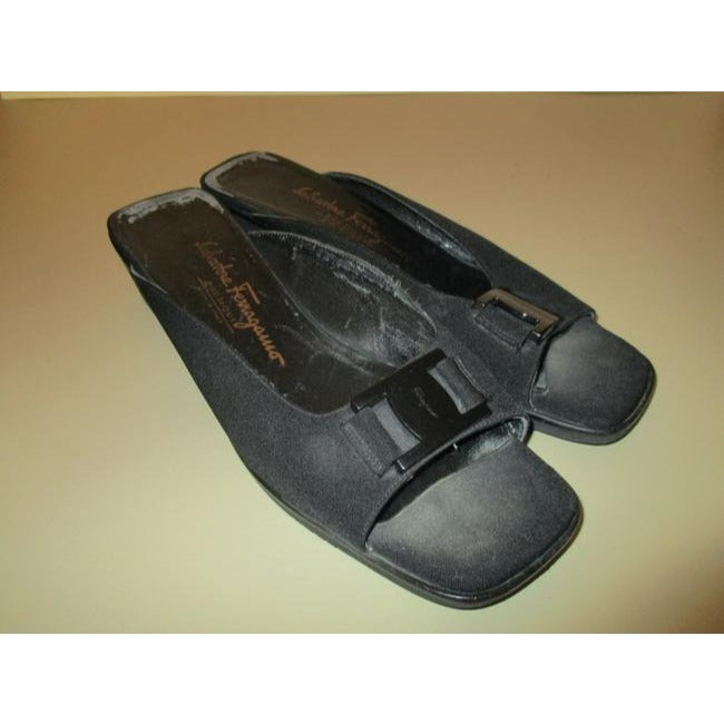 Salvatore Ferragamo Black Boutique Fabric Square Open Toe Mulesslides Size Us