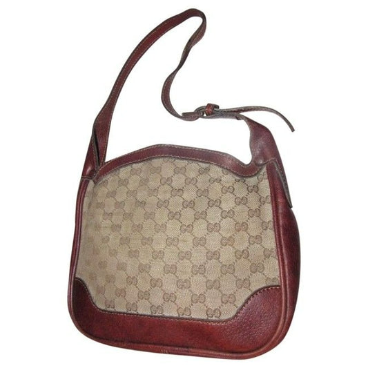 Gucci Vintage Purses Designer Purses Brown Large G Logo Print Canvas And Brown Leather