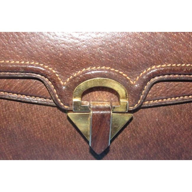 Gucci Bag Vintage Top Handle Purse Brown Leather With Contrast Stitching And Gold Accents Boar Skin