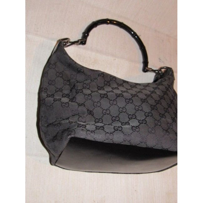 Gucci Vintage Pursesdesigner Purses Black Large G Logo Print Canvas And Black Leather Accents Hobo B