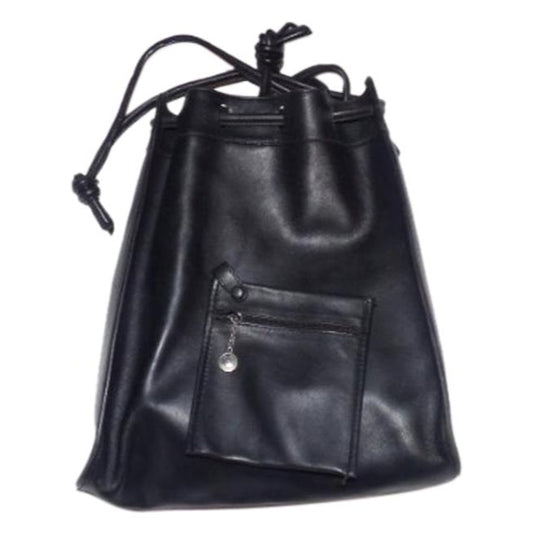 Gucci Black Leather Bucket Bag W Drawstring Top & an Attached Wallet