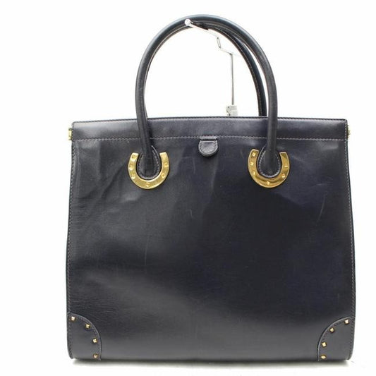 Gucci Horsebit Top Handle With Gold Horse Shoe Accents Blue Leather Satchel