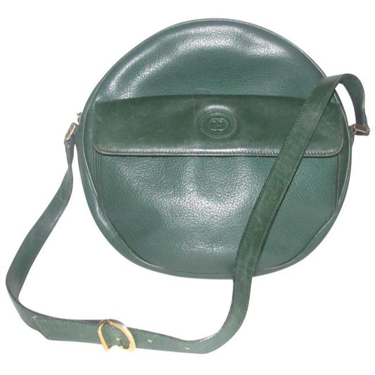 Gucci Round Canteen Style Textured Green Leather Satchel