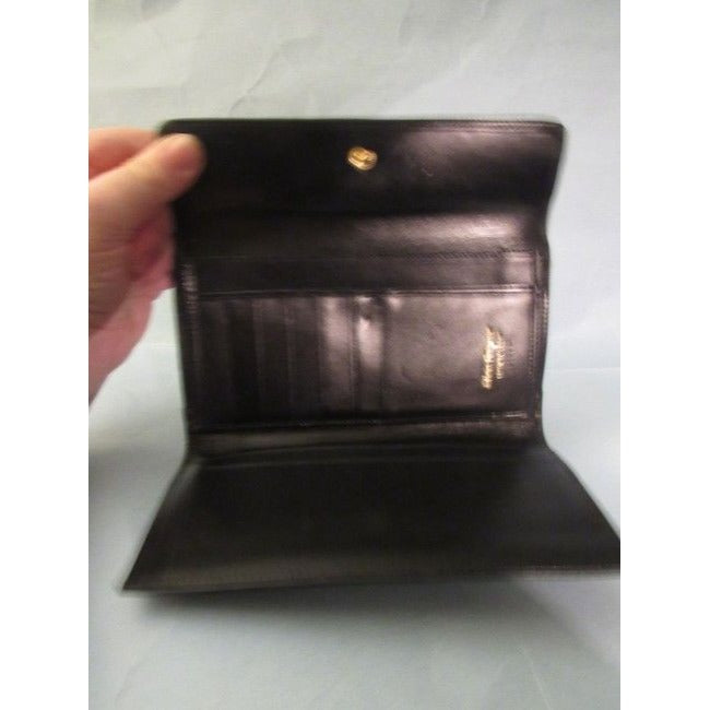 Salvatore Ferragamo Navy Blue Glossy Leather Vintage Walletdesigner Wallet