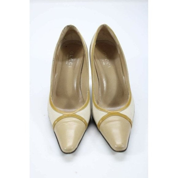 Gucci RETRO Ivory Mustard Color Block Leather Pump