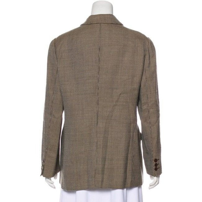 Giorgio Armani Tan Beige And Black Plaid Print Lightweight Wool Blazer