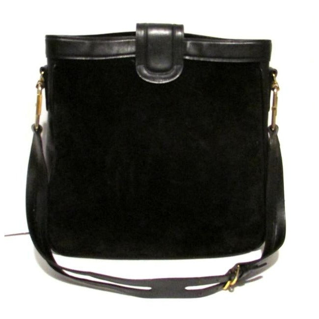 Gucci Vintage Black Suede And Leather Shoulder Bag