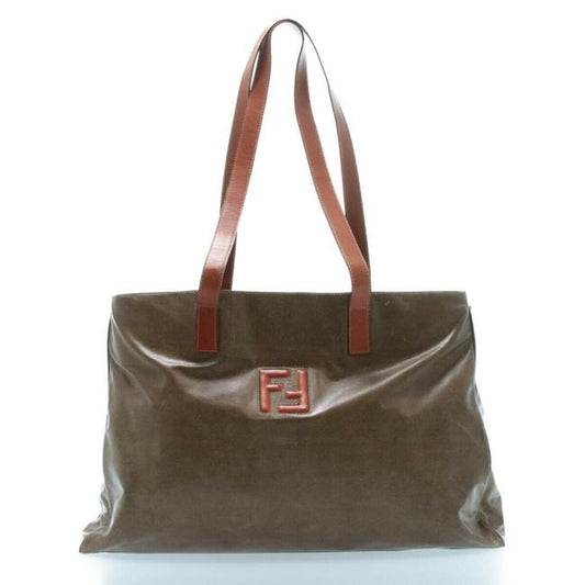 Fendi Tote Bag Xl Leathercoated Khaki Brownburnt Orange Leathercoated Canvas Satchel