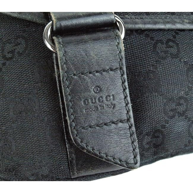 Gucci Black Large G Logo Print Canvas And Black Leather With A Heavy Canvas Belt And Chrome Accents