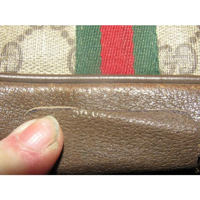 ON SALE! Gucci vintage brown Guccissima print coated canvas & brown leather, cross body with front zip pocket and red and green striped accent