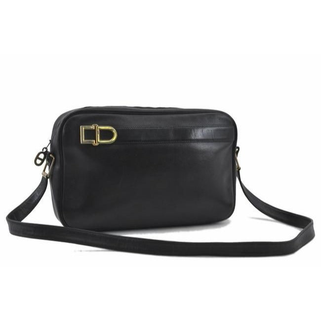 Dior Two Way Purse With Removable Adjustable Strap Black Gold Cd Accents Leather Shoulder Bag