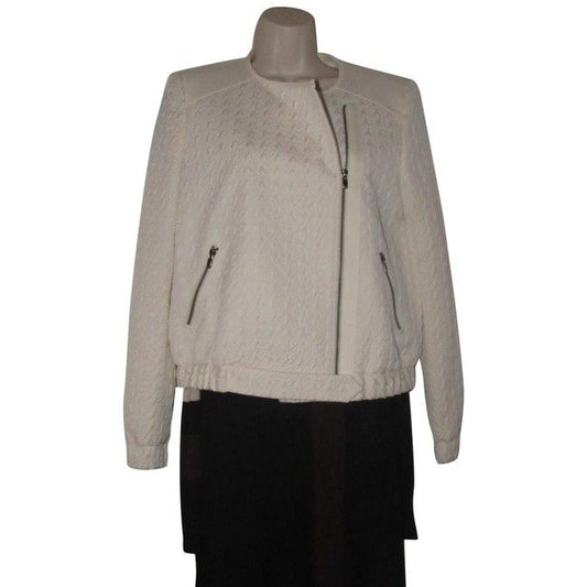 Hugo Boss White Textured Wool Blend Jacket With Faux Leather Accents