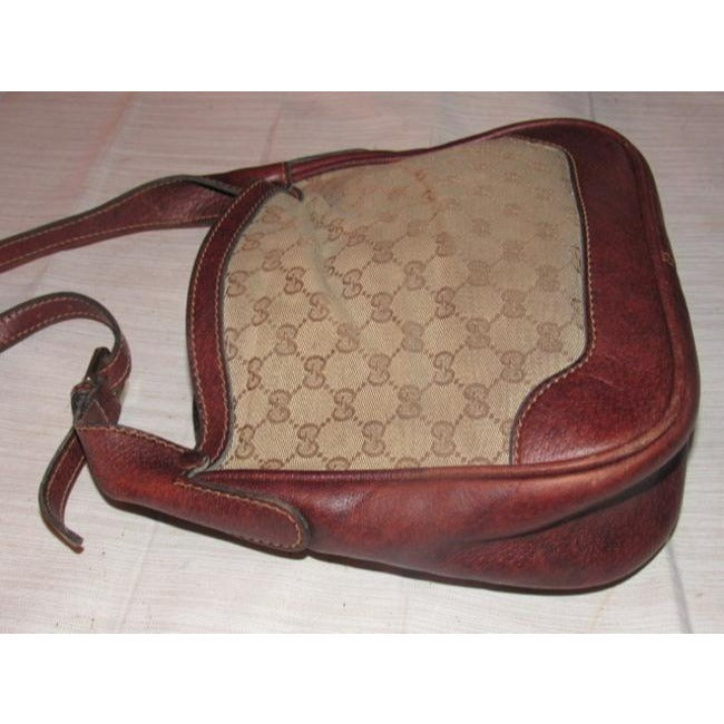 Gucci Vintage Purses Designer Purses Brown Large G Logo Print Canvas And Brown Leather