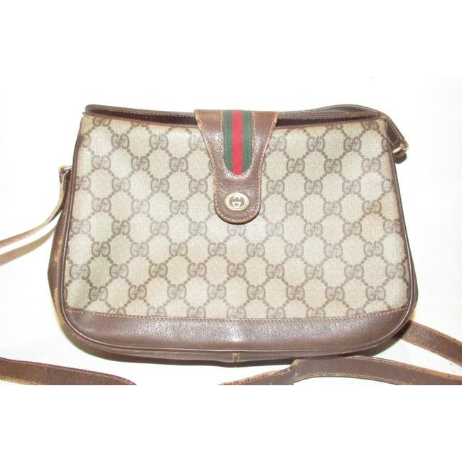 Gucci Vintage Accessory Collection Pursesdesigner Purses Brown Large G Logo Print Coated Canvasleath