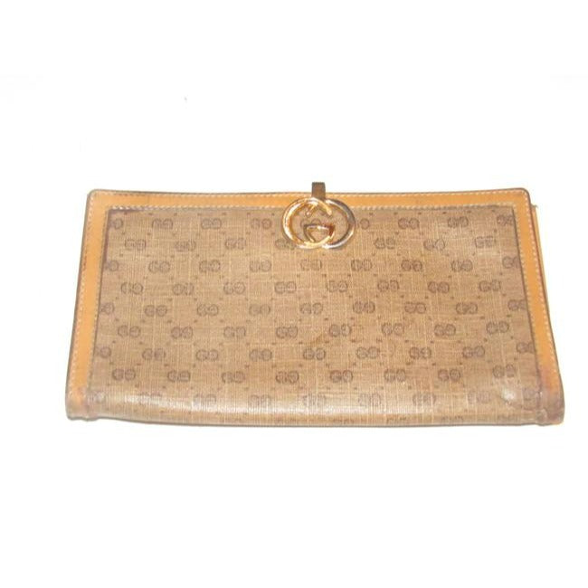 Gucci Brown Small G Logo Print Coated Canvas And Camel Leather Vintage Wallet