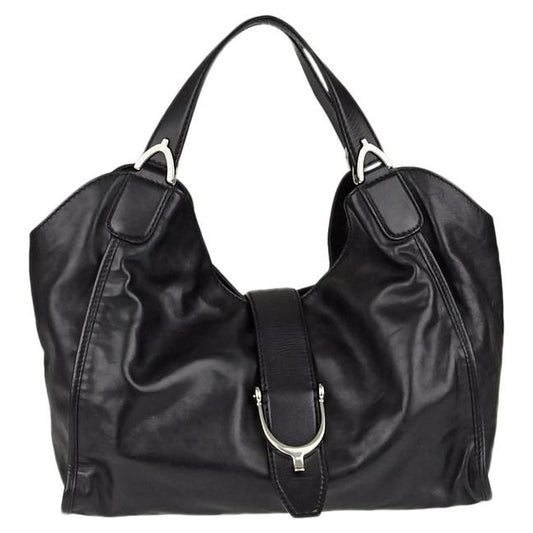 Gucci Stirrup Hobo Xl Top Handle Style Satcheltote Black Leather With Chrome Satchel