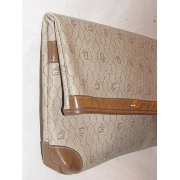 Vintage Dior XL Fold-over Clutch in Dior's Honeycomb Print Coated Canvas in Shades Of Brown