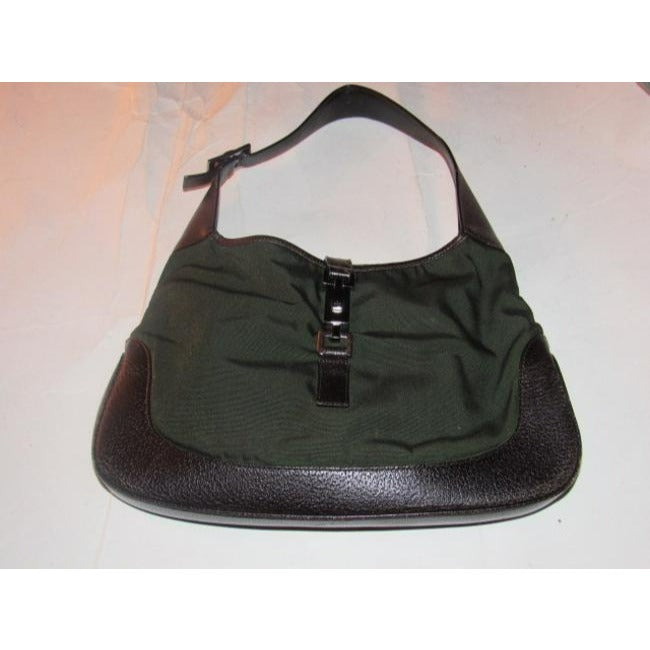 Gucci Vintage Olive Green Canvas And Brown Leather Hobo Bag