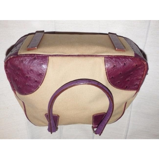 Prada Vintage Pursesdesigner Purses Beige Canvas And Purple Canvasleatherostrich Leather Satchel