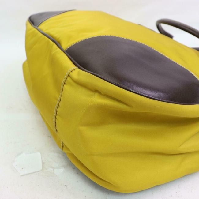 Prada Purse Yellow Canvas And Brown Leather With Chrome Hardware Satchel